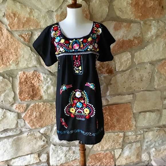 Dresses & Skirts - Mexican Embroidered Black Dress.